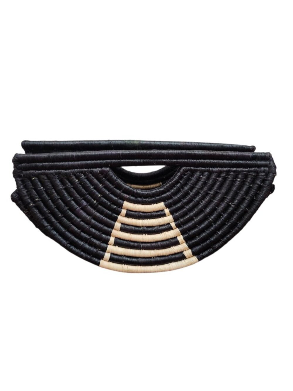 EILAF Large Half Moon Raffia Top Handle Bag Black Woven Straw Clutch Boho Design - Picture 2 of 14